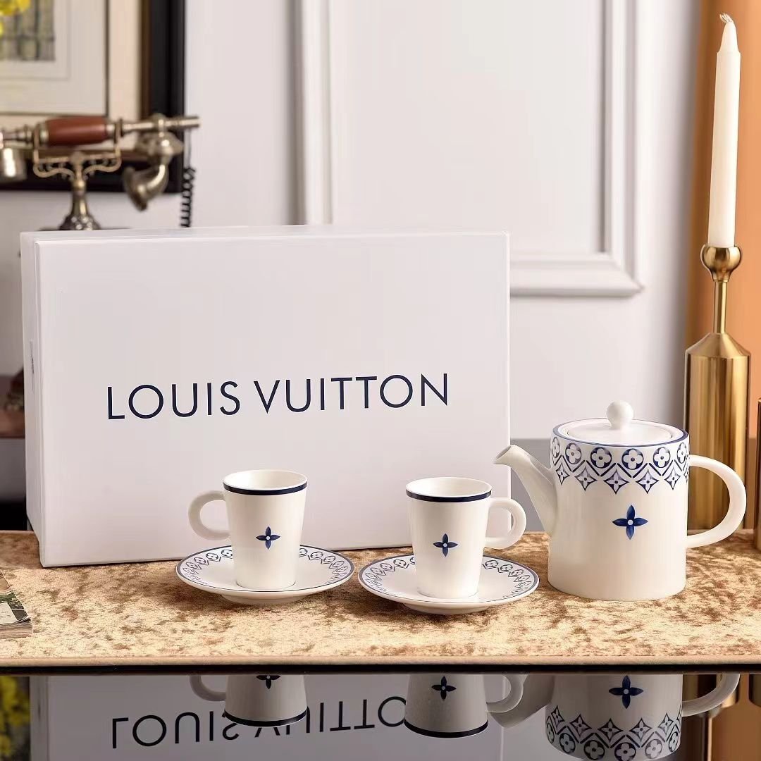 New Louis Vuitton Tea Set of two cups with tea pot